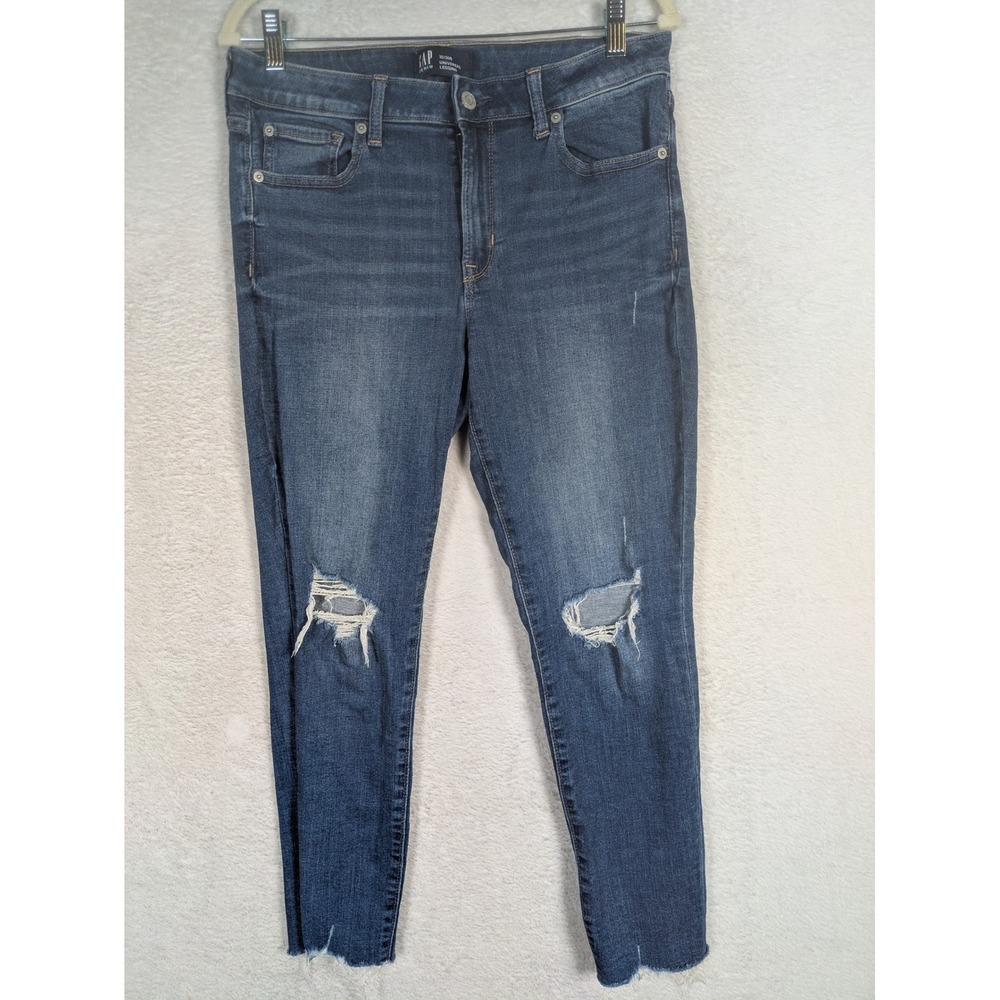Gap Universal Legging Women's 10/30R Blue Distressed Ripped Frayed Hem Jeans